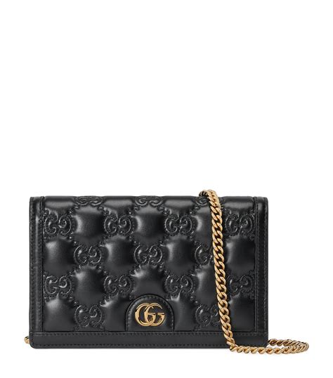 GG Matelassé chain wallet in black leather 